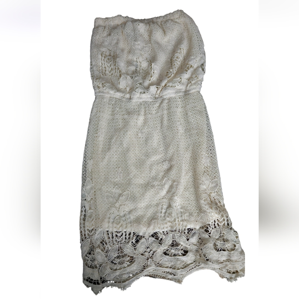 Spiaggia Dolce S Cream Strapless lace dress cover up NWT